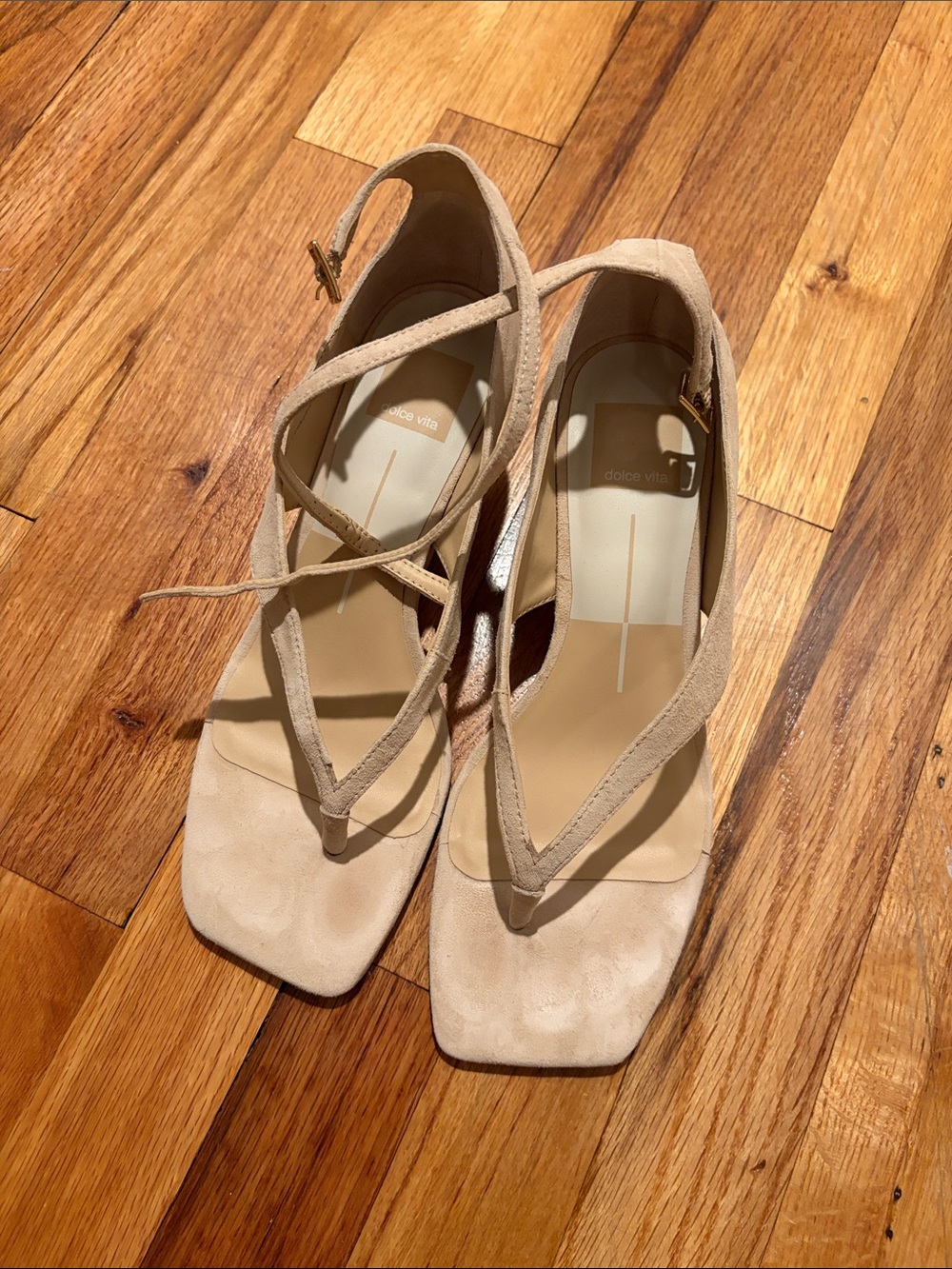 Dolce Vita Neutral Suede Crisscross Square-Toe Heels